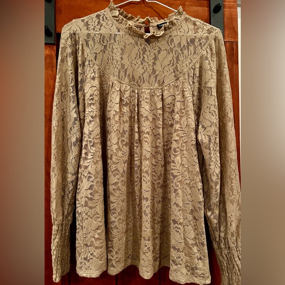 Cable & Gauge Lace Blouse - Tan - Picture 1 of 3